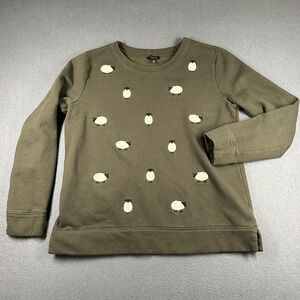 Talbots Shirt Womens Medium Green Fleece Sheep Embroidered Long Sleeve Top
